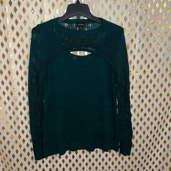 Torrid crochet pull over front slit sweater emerald green size 00 - Picture 3 of 6